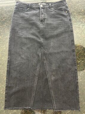 YMI black denim midi skirt